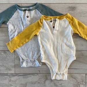 Two Old Navy long sleeve henley onesie 12-18 months